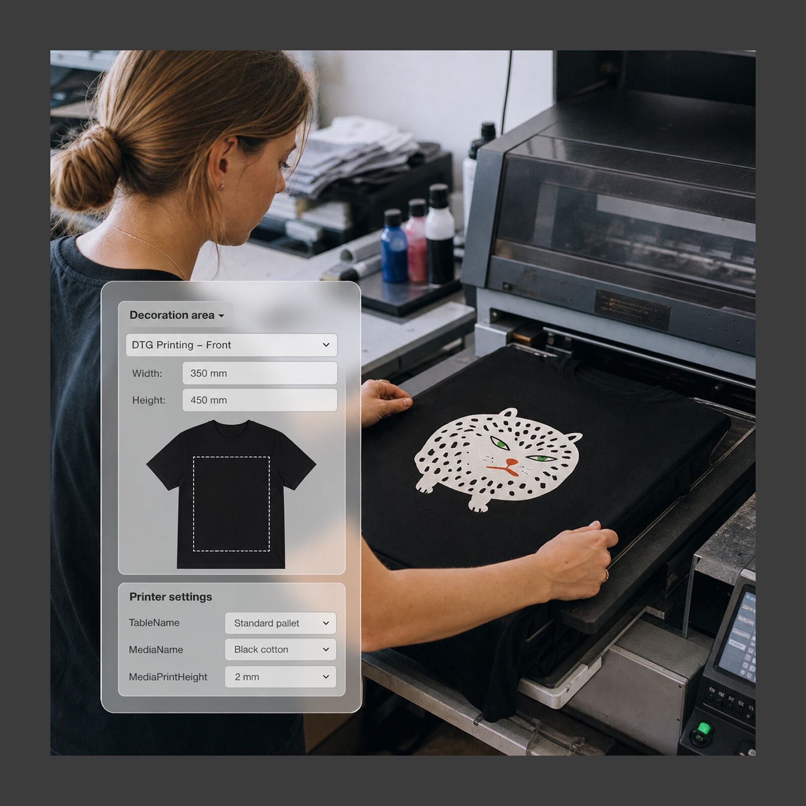 Decoration areas and printer settings
