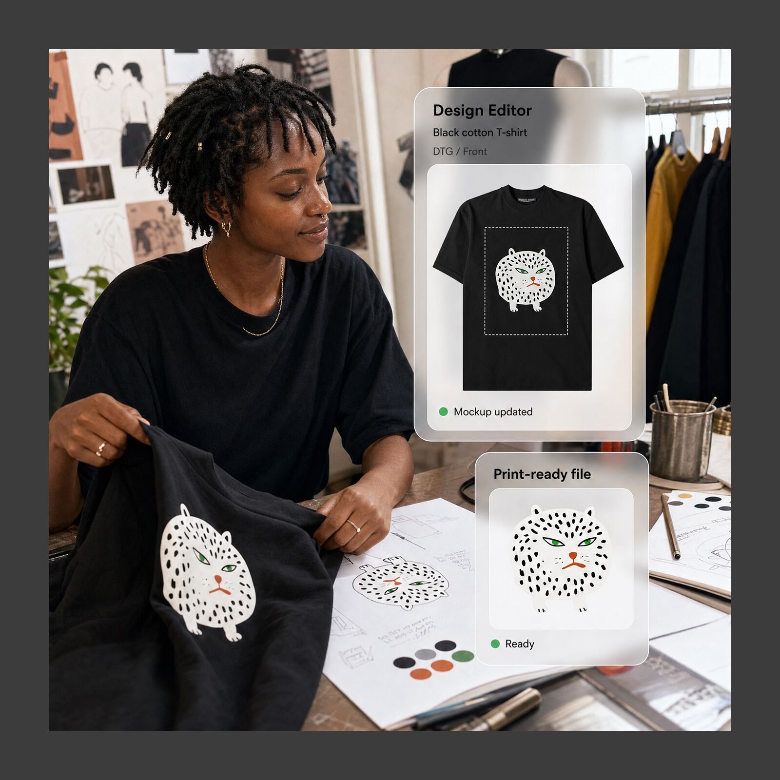 Design editor mockups and print files