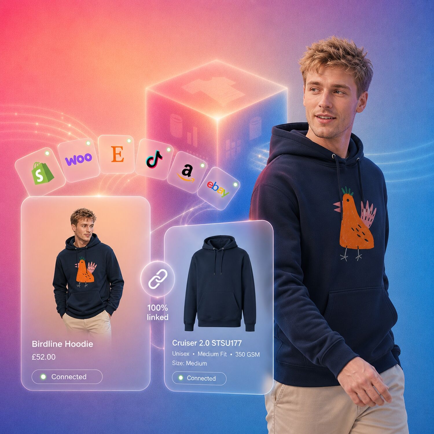 Connected customer stores and decorated products